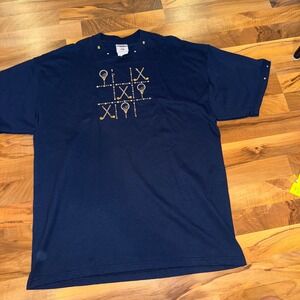 Jerzees Womens Navy Blue Rhinestone Golf Tic‎ Tac Toe Short Sleeve T Shirt XL